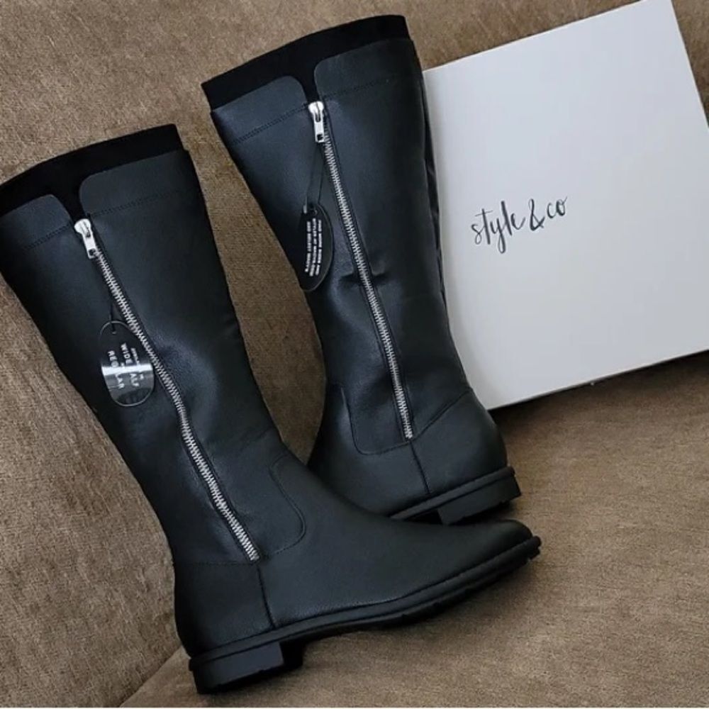 Style & Co. Womens Olliee Faux Leather Tall Knee-High Boots